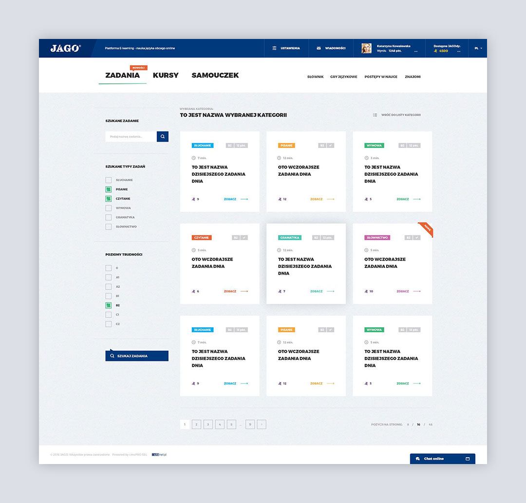 jagoenglishonline.com - lista zadań